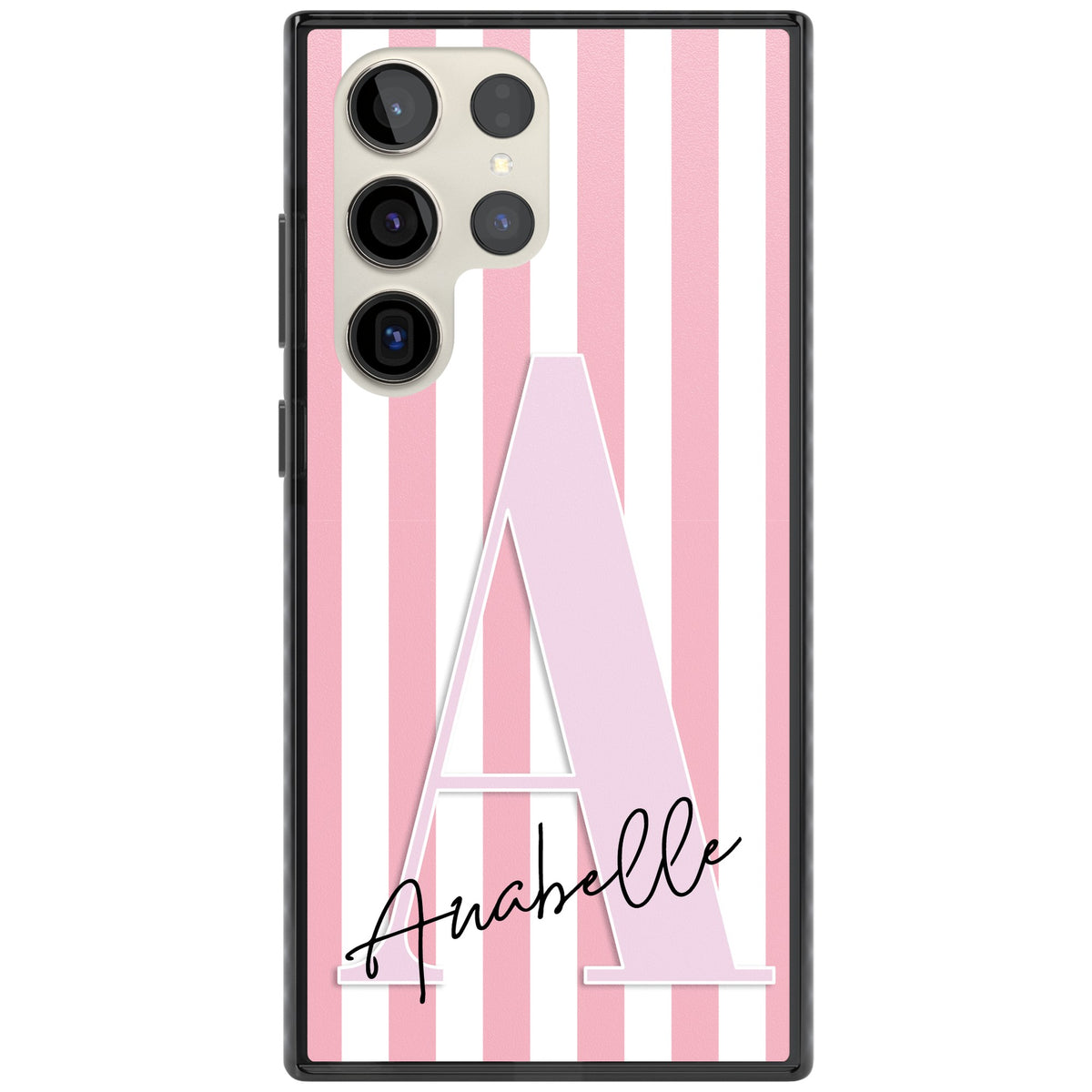 Personalised Soft Pink Stripes Samsung S22 Ultra / Samsung S23 Ultra / Samsung S24 Ultra Impact Black Phone Case front
