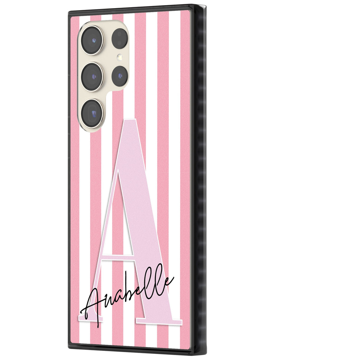 Personalised Soft Pink Stripes Samsung S22 Ultra / Samsung S23 Ultra / Samsung S24 Ultra Impact Black Phone Case side