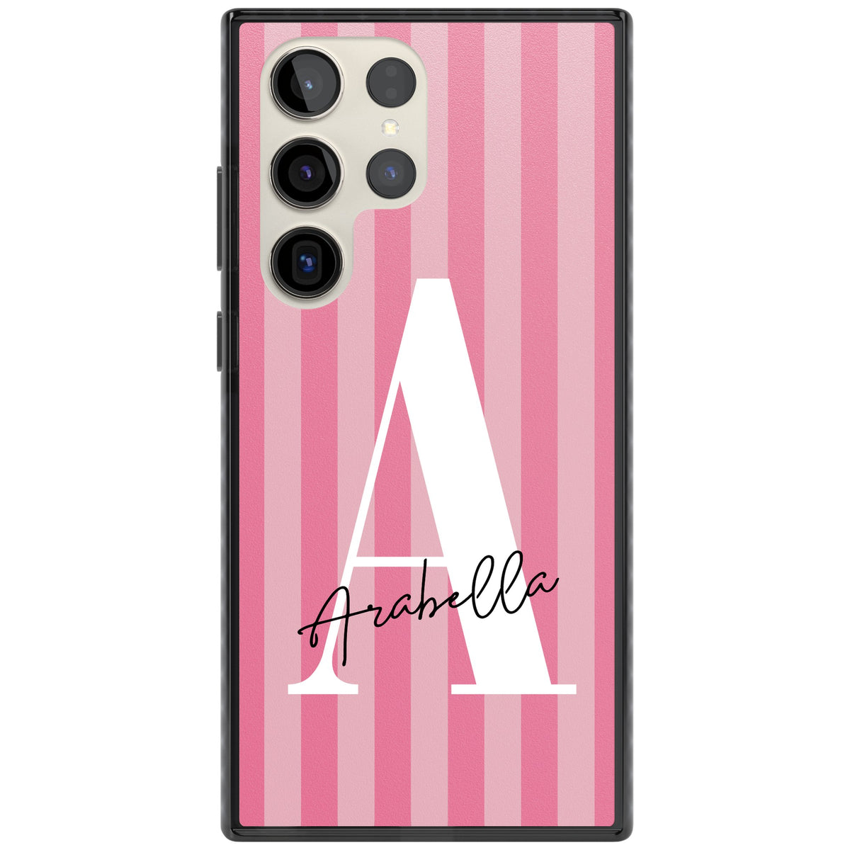 Personalised Pink Stripes Samsung S22 Ultra / Samsung S23 Ultra / Samsung S24 Ultra Impact Black Phone Case front