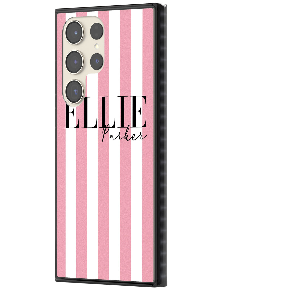 Personalised Pink Stripes Samsung S22 Ultra / Samsung S23 Ultra / Samsung S24 Ultra Impact Black Phone Case side