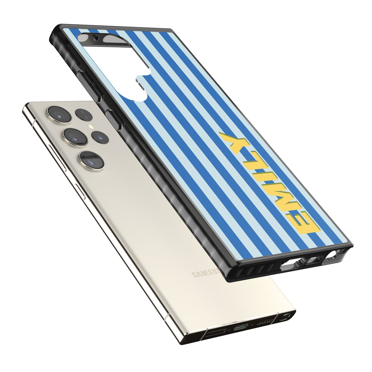 Personalised Athenian Stripe Samsung S22 Ultra / Samsung S23 Ultra / Samsung S24 Ultra Impact Black Phone Case angled
