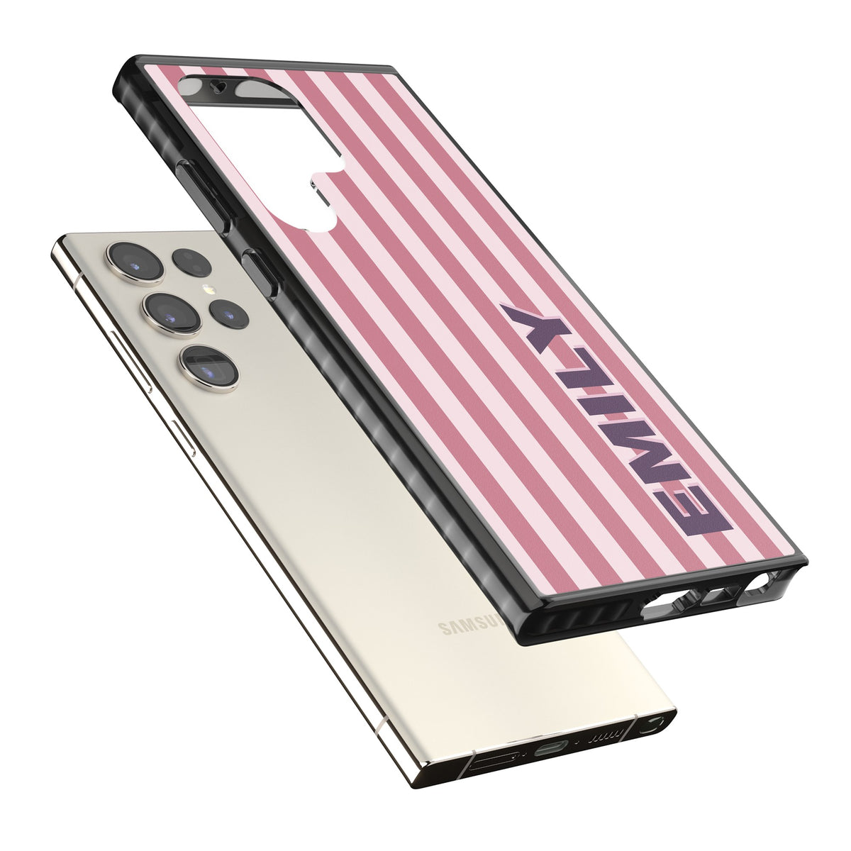 Personalised Victoria Stripe Samsung S22 Ultra / Samsung S23 Ultra / Samsung S24 Ultra Impact Black Phone Case angled