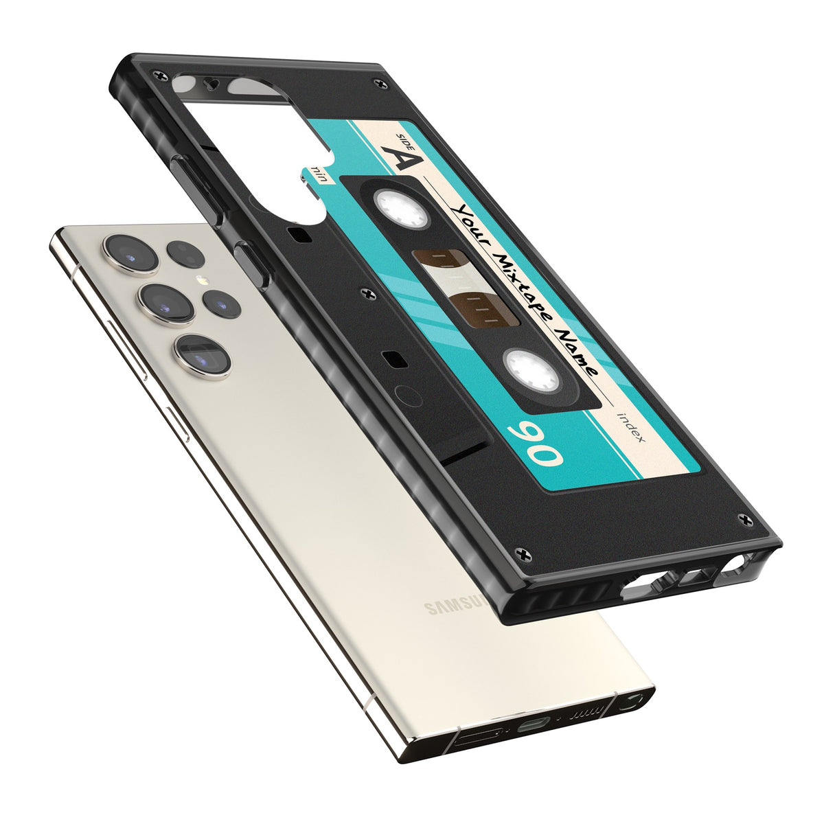 Personalised Retro Mixtape Dark Samsung S22 Ultra / Samsung S23 Ultra / Samsung S24 Ultra Impact Black Phone Case angled