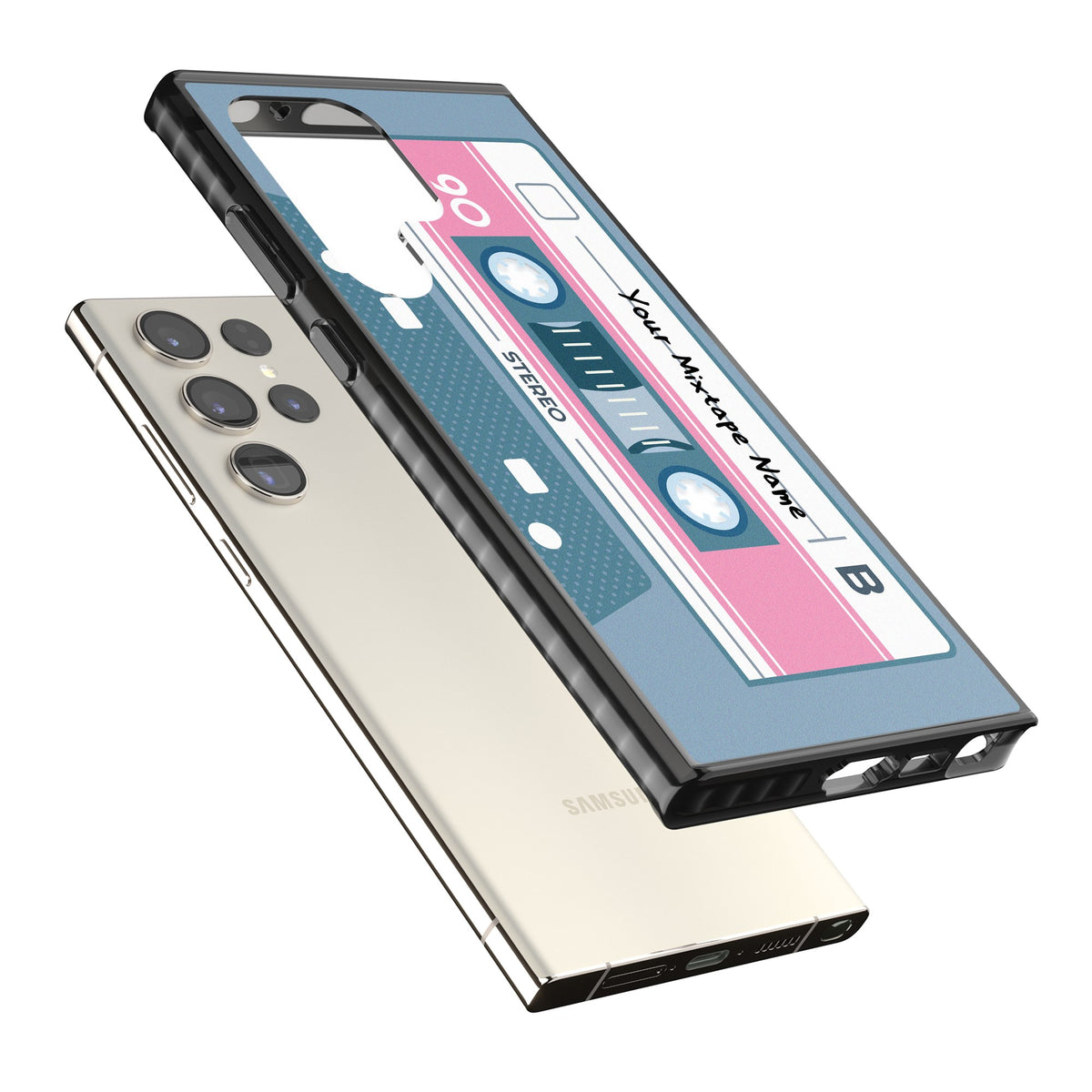 Personalised Retro Cassette Mixtape Samsung S22 Ultra / Samsung S23 Ultra / Samsung S24 Ultra Impact Black Phone Case angled