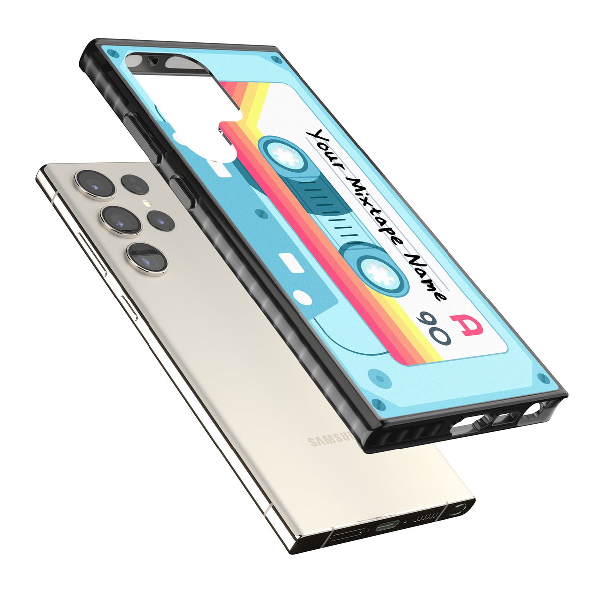 Personalised Retro Mixtape Sporty Samsung S22 Ultra / Samsung S23 Ultra / Samsung S24 Ultra Impact Black Phone Case angled