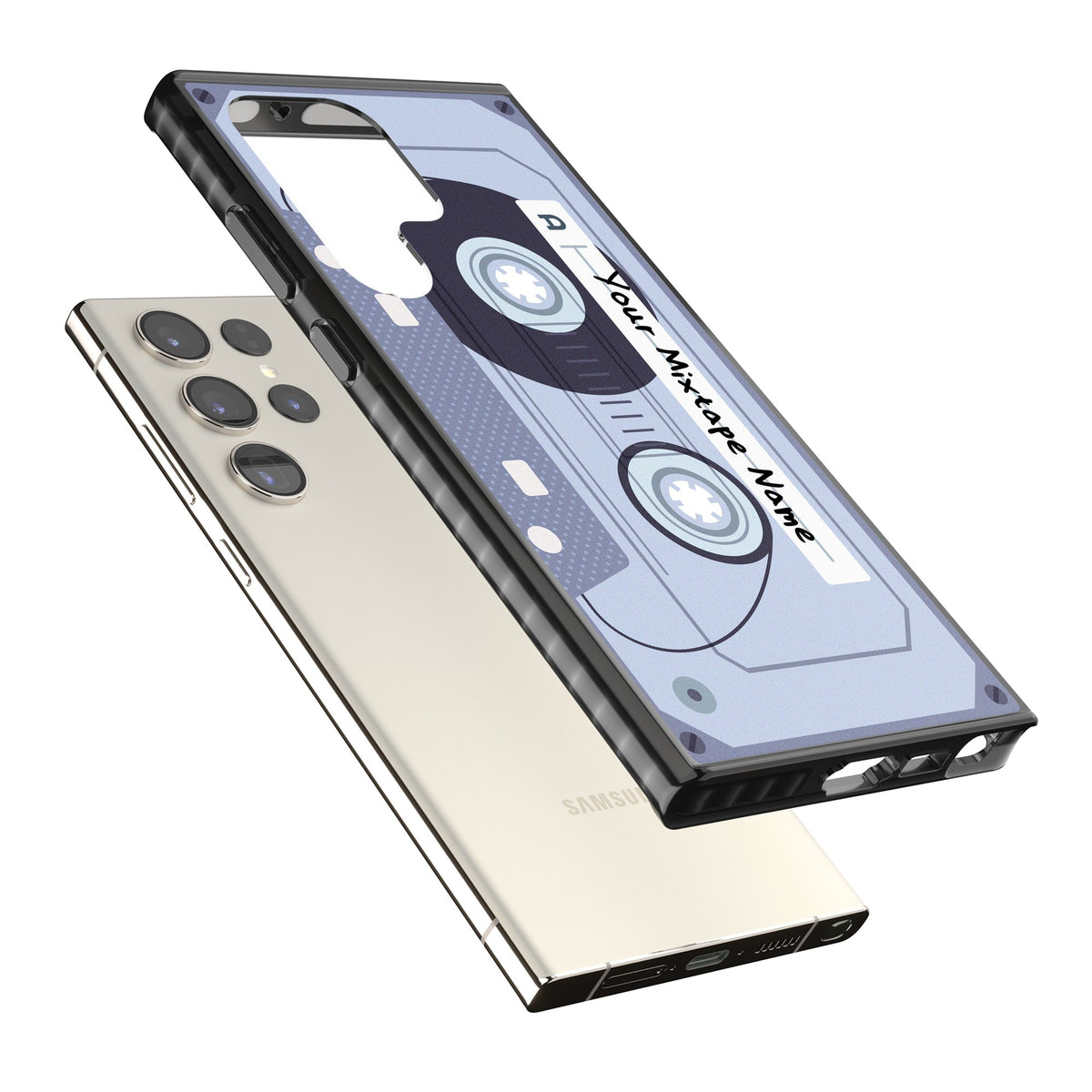 Personalised Retro Mixtape Industrial Samsung S22 Ultra / Samsung S23 Ultra / Samsung S24 Ultra Impact Black Phone Case angled