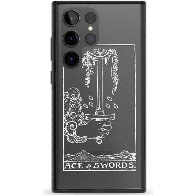 Personalised Ace of Swords Tarot Card - White Transparent Custom Phone Case Samsung S22 Ultra / Black Impact Case,Samsung S23 Ultra / Black Impact Case Blanc Space