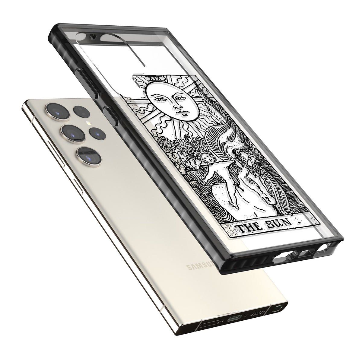 Personalised The Sun Tarot Card (Clear) Samsung S22 Ultra / Samsung S23 Ultra / Samsung S24 Ultra Impact Black Phone Case angled