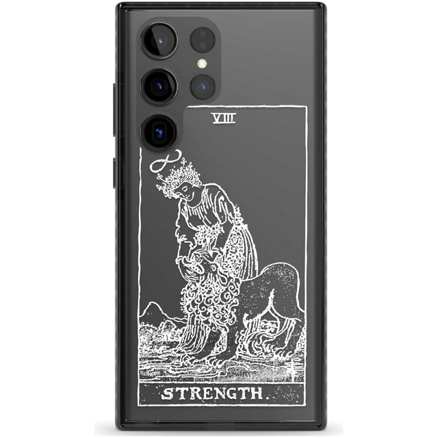 Personalised Strength Tarot Card - White Transparent Custom Phone Case Samsung S22 Ultra / Black Impact Case,Samsung S23 Ultra / Black Impact Case Blanc Space