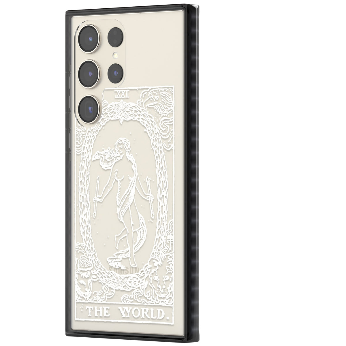 Personalised The World Tarot Card (White) Samsung S22 Ultra / Samsung S23 Ultra / Samsung S24 Ultra Impact Black Phone Case side