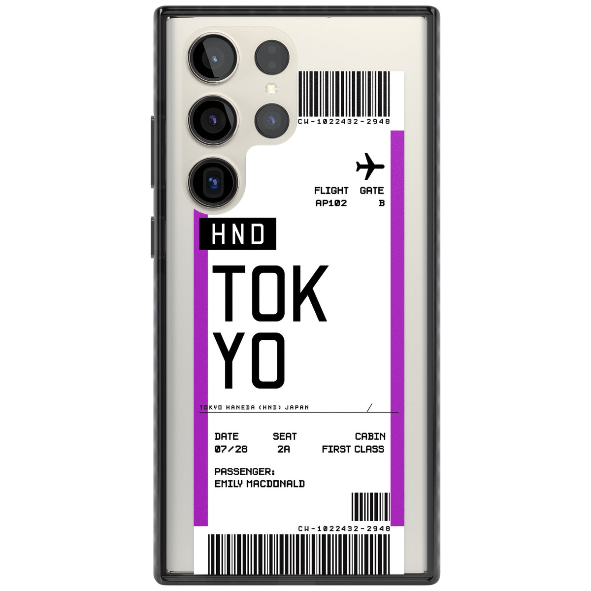 Personalised Tokyo Boarding Pass Samsung S22 Ultra / Samsung S23 Ultra / Samsung S24 Ultra Impact Black Phone Case front
