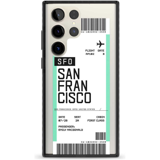 Personalised San Francisco Boarding Pass Custom Phone Case Samsung S22 Ultra / Black Impact Case,Samsung S23 Ultra / Black Impact Case Blanc Space