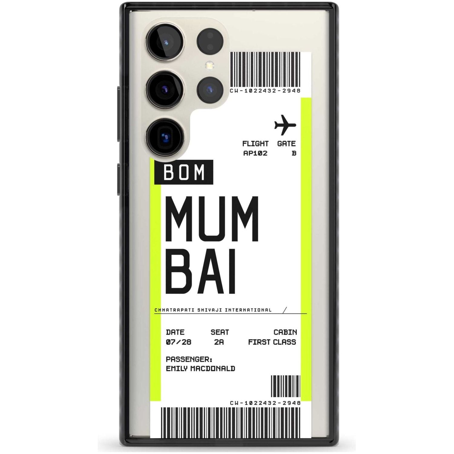 Personalised Mumbai Boarding Pass Custom Phone Case Samsung S22 Ultra / Black Impact Case,Samsung S23 Ultra / Black Impact Case Blanc Space