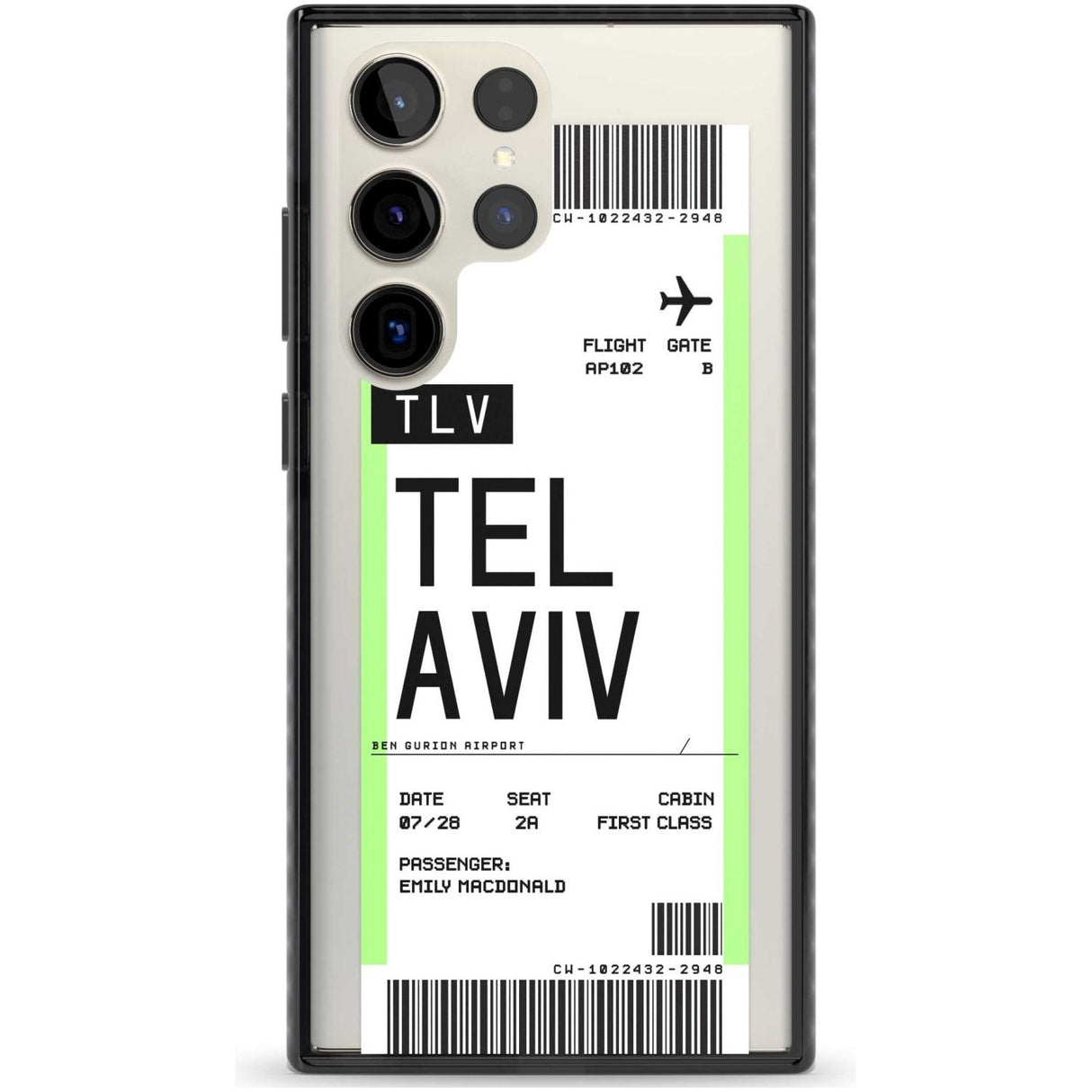 Personalised Tel Aviv Boarding Pass Custom Phone Case Samsung S22 Ultra / Black Impact Case,Samsung S23 Ultra / Black Impact Case Blanc Space