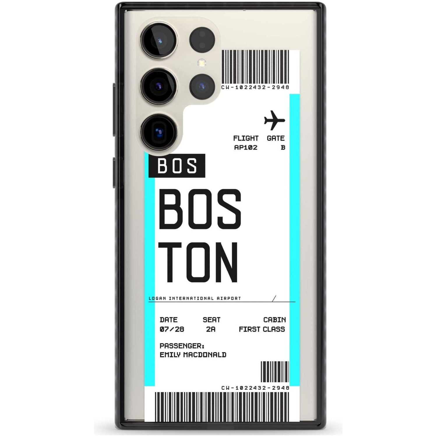 Personalised Boston Boarding Pass Custom Phone Case Samsung S22 Ultra / Black Impact Case,Samsung S23 Ultra / Black Impact Case Blanc Space