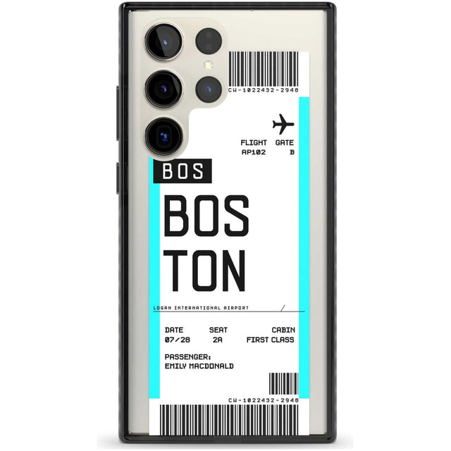 Personalised Boston Boarding Pass Custom Phone Case Samsung S22 Ultra / Black Impact Case,Samsung S23 Ultra / Black Impact Case Blanc Space