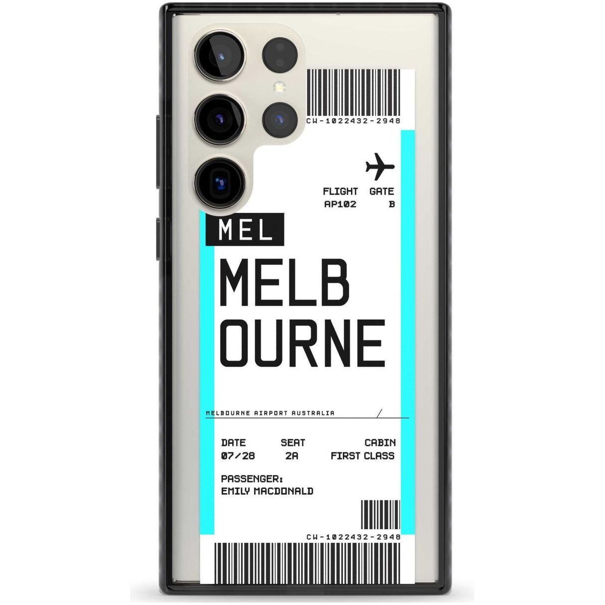 Personalised Melbourne Boarding Pass Custom Phone Case Samsung S22 Ultra / Black Impact Case,Samsung S23 Ultra / Black Impact Case Blanc Space