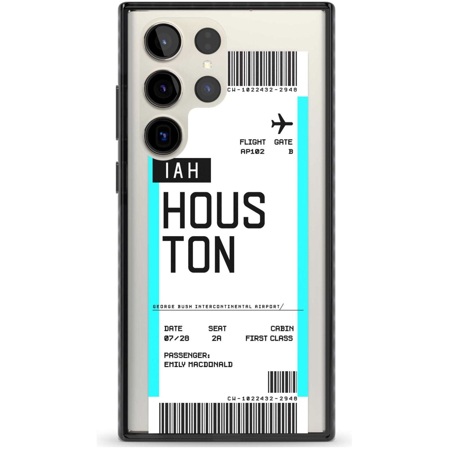Personalised Houston Boarding Pass Custom Phone Case Samsung S22 Ultra / Black Impact Case,Samsung S23 Ultra / Black Impact Case Blanc Space