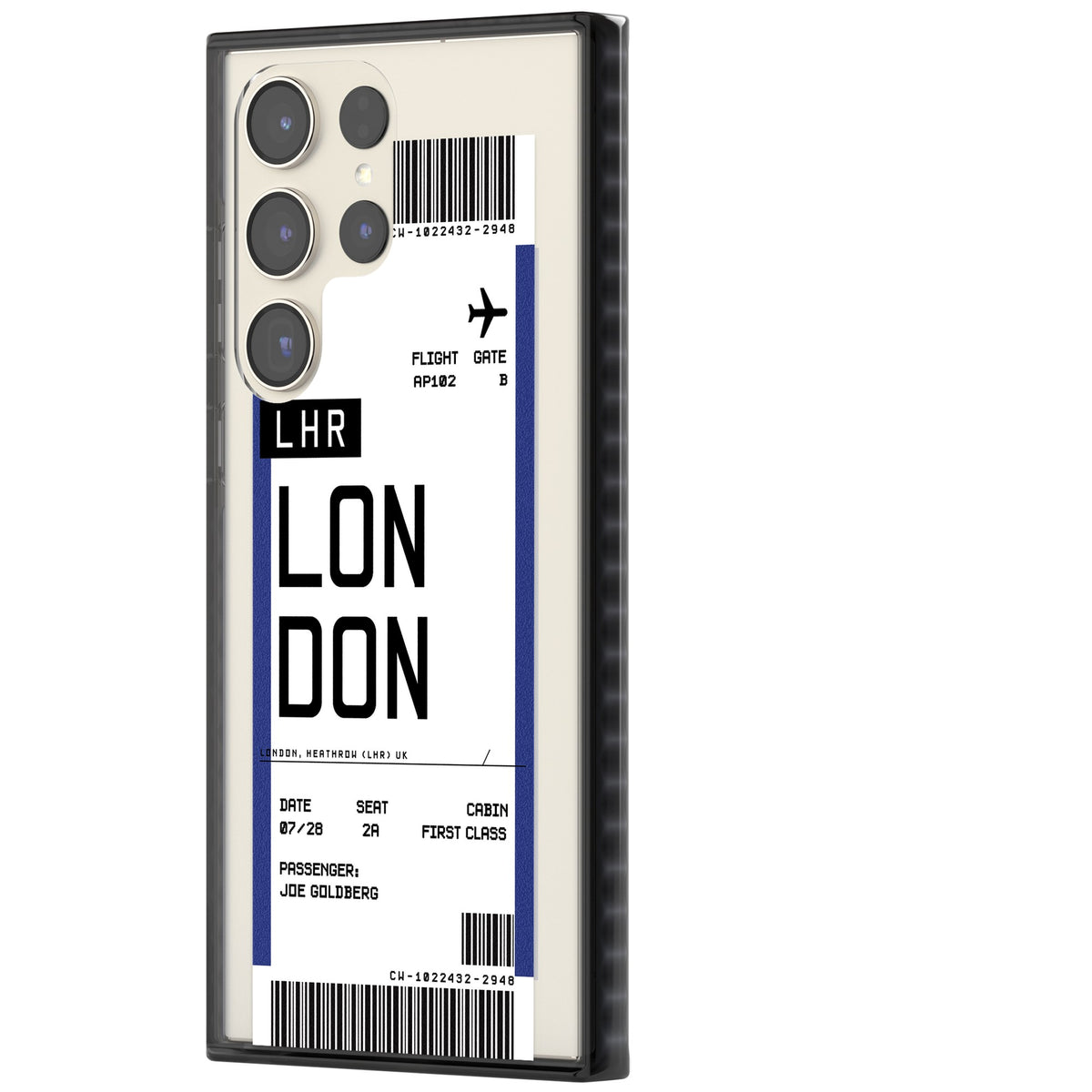 Personalised London Boarding Pass Samsung S22 Ultra / Samsung S23 Ultra / Samsung S24 Ultra Impact Black Phone Case side