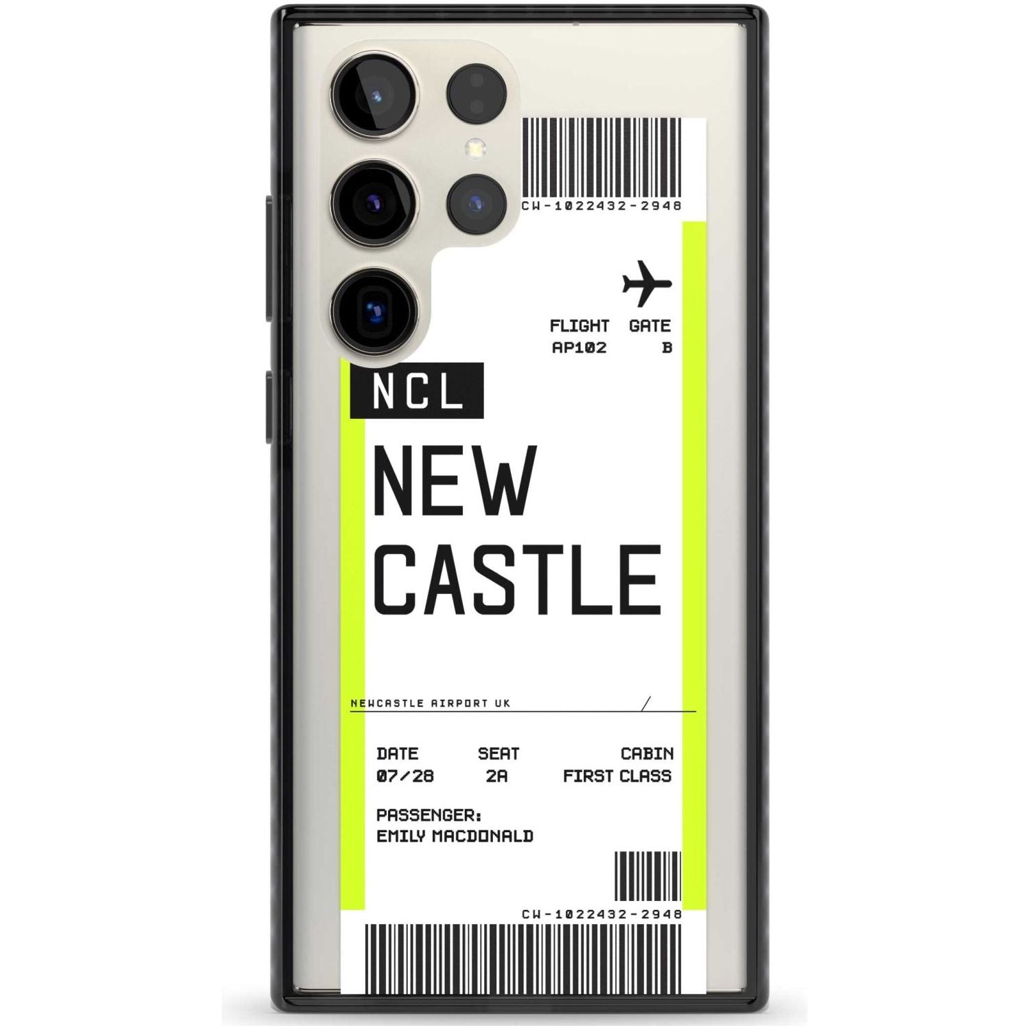 Personalised Newcastle Boarding Pass Custom Phone Case Samsung S22 Ultra / Black Impact Case,Samsung S23 Ultra / Black Impact Case Blanc Space