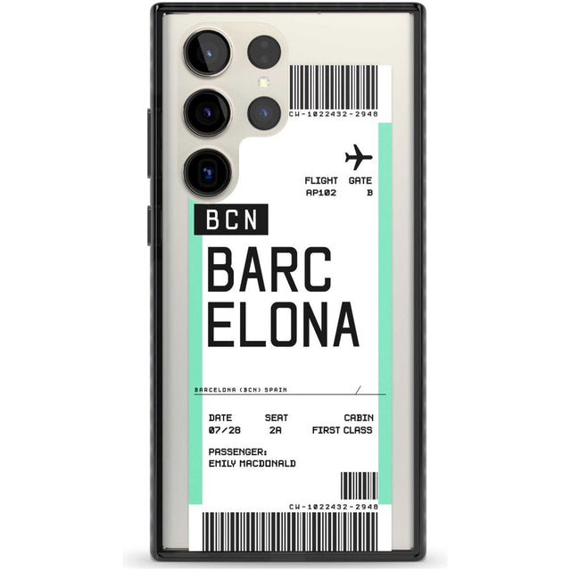 Personalised Barcelona Boarding Pass Custom Phone Case Samsung S22 Ultra / Black Impact Case,Samsung S23 Ultra / Black Impact Case Blanc Space