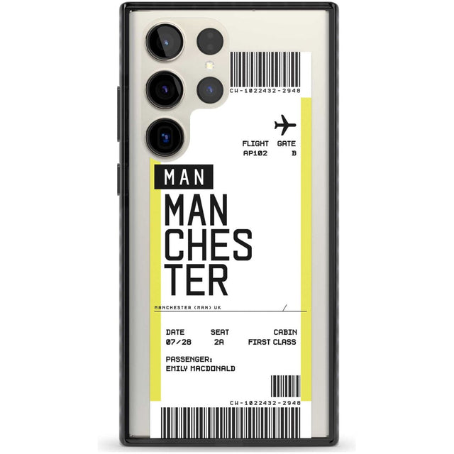 Personalised Manchester Boarding Pass Custom Phone Case Samsung S22 Ultra / Black Impact Case,Samsung S23 Ultra / Black Impact Case Blanc Space