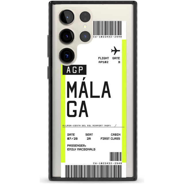 Personalised Málaga Boarding Pass Custom Phone Case Samsung S22 Ultra / Black Impact Case,Samsung S23 Ultra / Black Impact Case Blanc Space