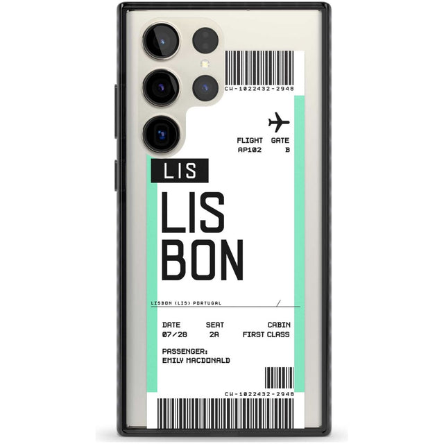 Personalised Lisbon Boarding Pass Custom Phone Case Samsung S22 Ultra / Black Impact Case,Samsung S23 Ultra / Black Impact Case Blanc Space