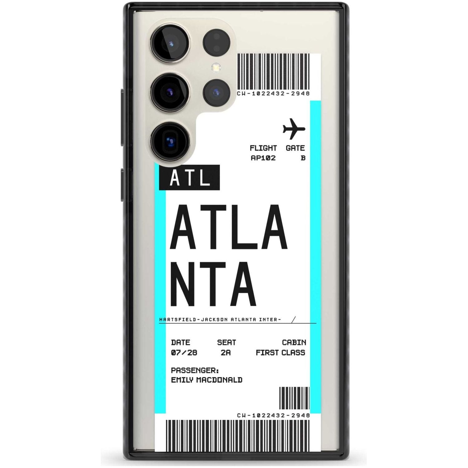 Personalised Atlanta Boarding Pass Custom Phone Case Samsung S22 Ultra / Black Impact Case,Samsung S23 Ultra / Black Impact Case Blanc Space