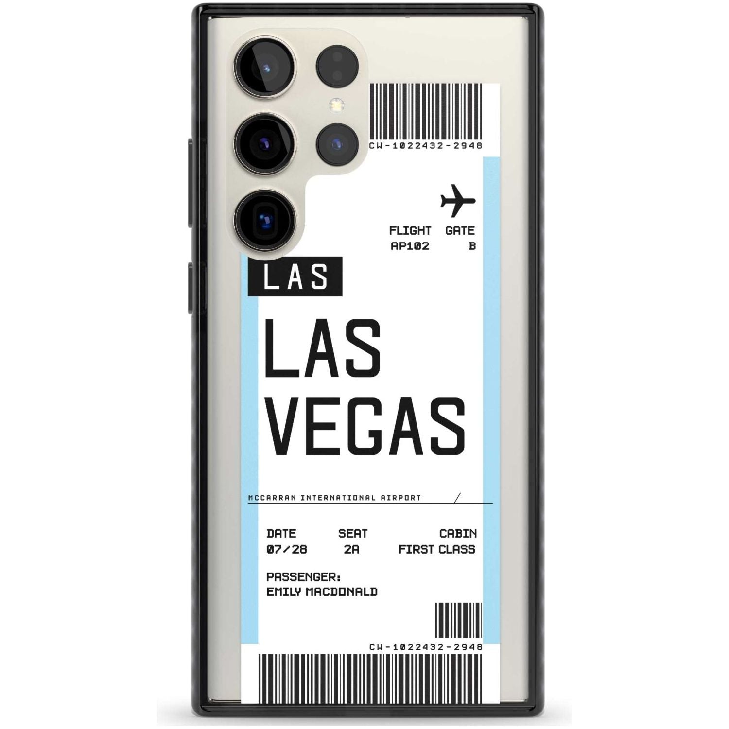 Personalised Las Vegas Boarding Pass Custom Phone Case Samsung S22 Ultra / Black Impact Case,Samsung S23 Ultra / Black Impact Case Blanc Space