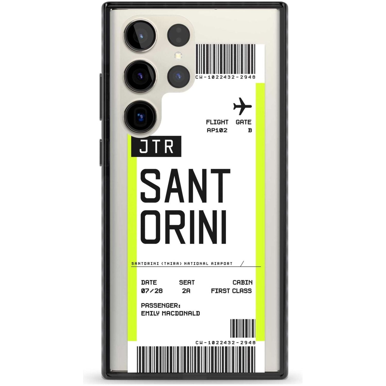 Personalised Santorini Boarding Pass Custom Phone Case Samsung S22 Ultra / Black Impact Case,Samsung S23 Ultra / Black Impact Case Blanc Space