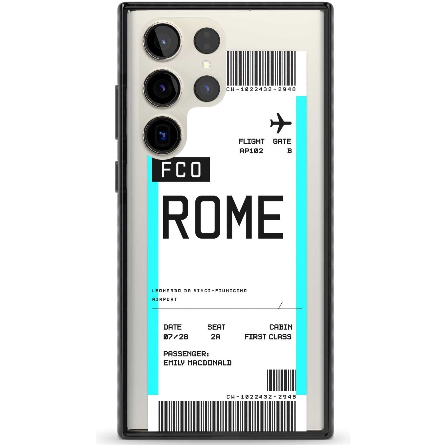 Personalised Rome Boarding Pass Custom Phone Case Samsung S22 Ultra / Black Impact Case,Samsung S23 Ultra / Black Impact Case Blanc Space