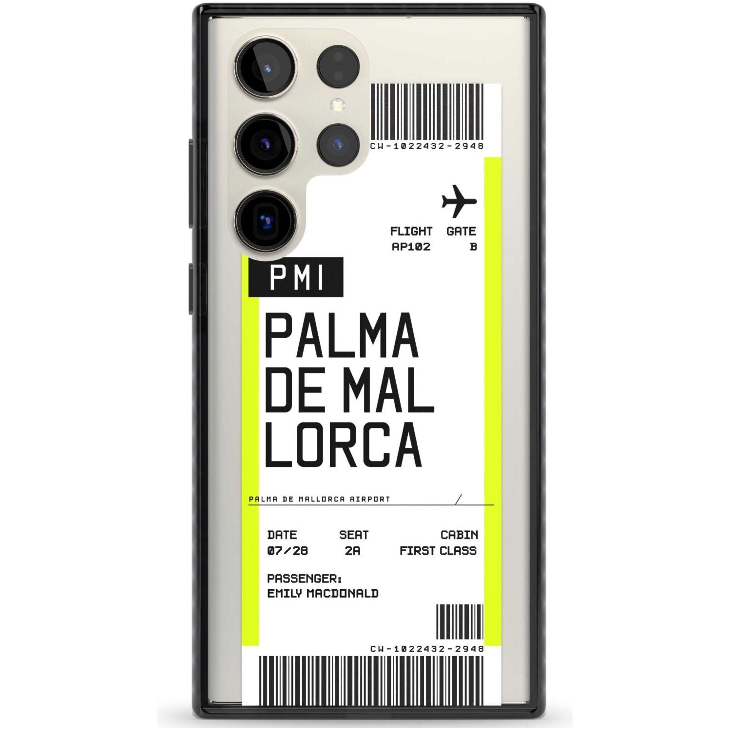 Personalised Palma De Mallorca Boarding Pass Custom Phone Case Samsung S22 Ultra / Black Impact Case,Samsung S23 Ultra / Black Impact Case Blanc Space