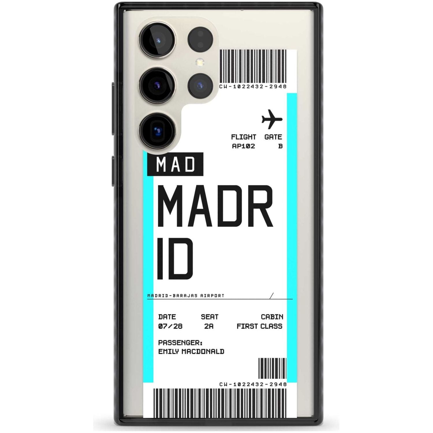 Personalised Madrid Boarding Pass Custom Phone Case Samsung S22 Ultra / Black Impact Case,Samsung S23 Ultra / Black Impact Case Blanc Space