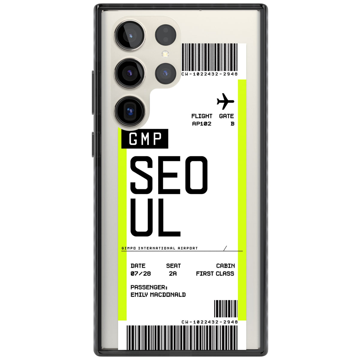 Personalised Seoul Boarding Pass Samsung S22 Ultra / Samsung S23 Ultra / Samsung S24 Ultra Impact Black Phone Case front