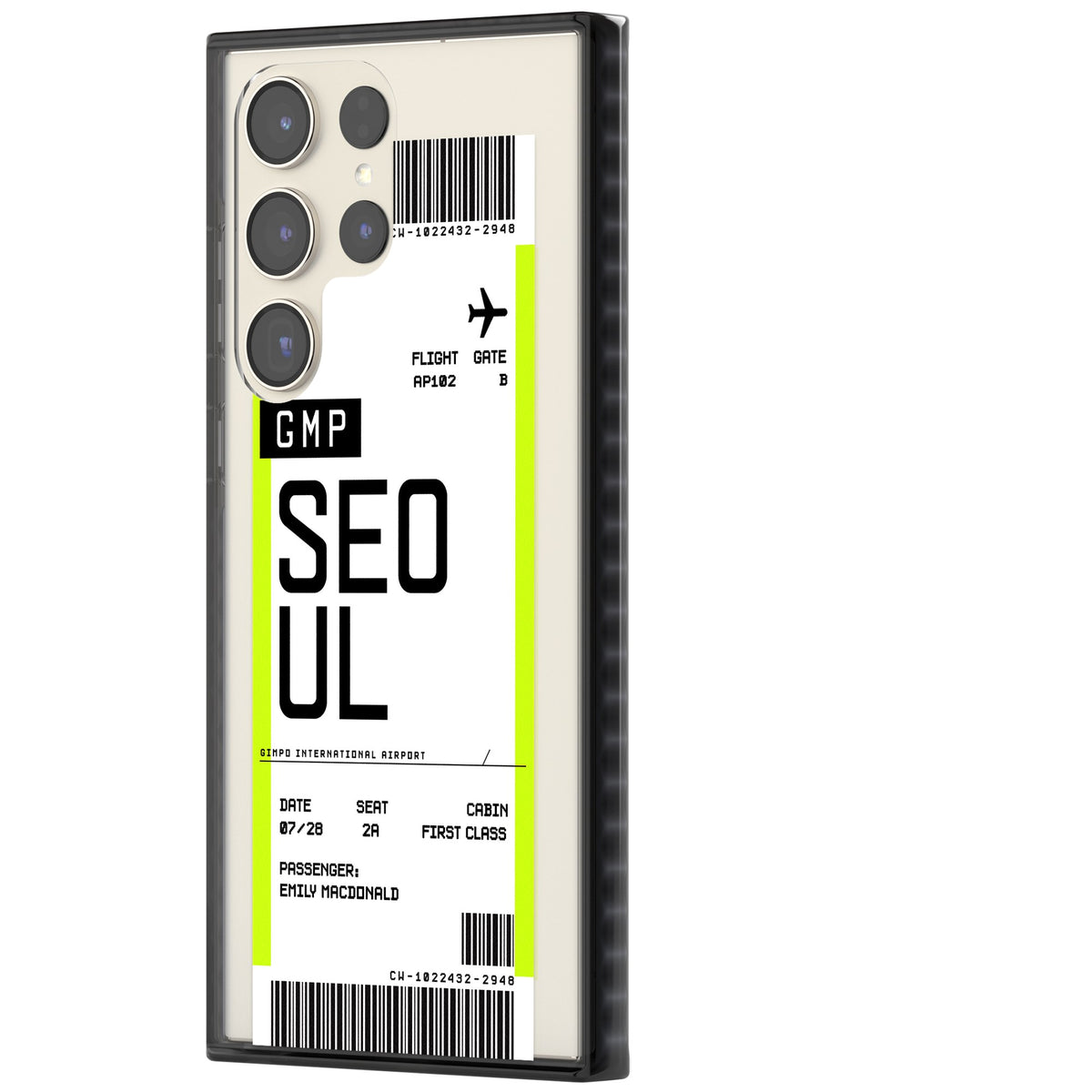 Personalised Seoul Boarding Pass Samsung S22 Ultra / Samsung S23 Ultra / Samsung S24 Ultra Impact Black Phone Case side