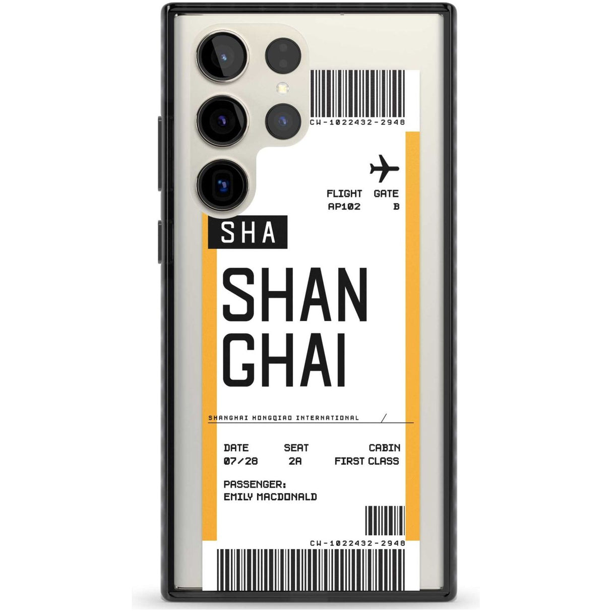 Personalised Shangai Boarding Pass Custom Phone Case Samsung S22 Ultra / Black Impact Case,Samsung S23 Ultra / Black Impact Case Blanc Space