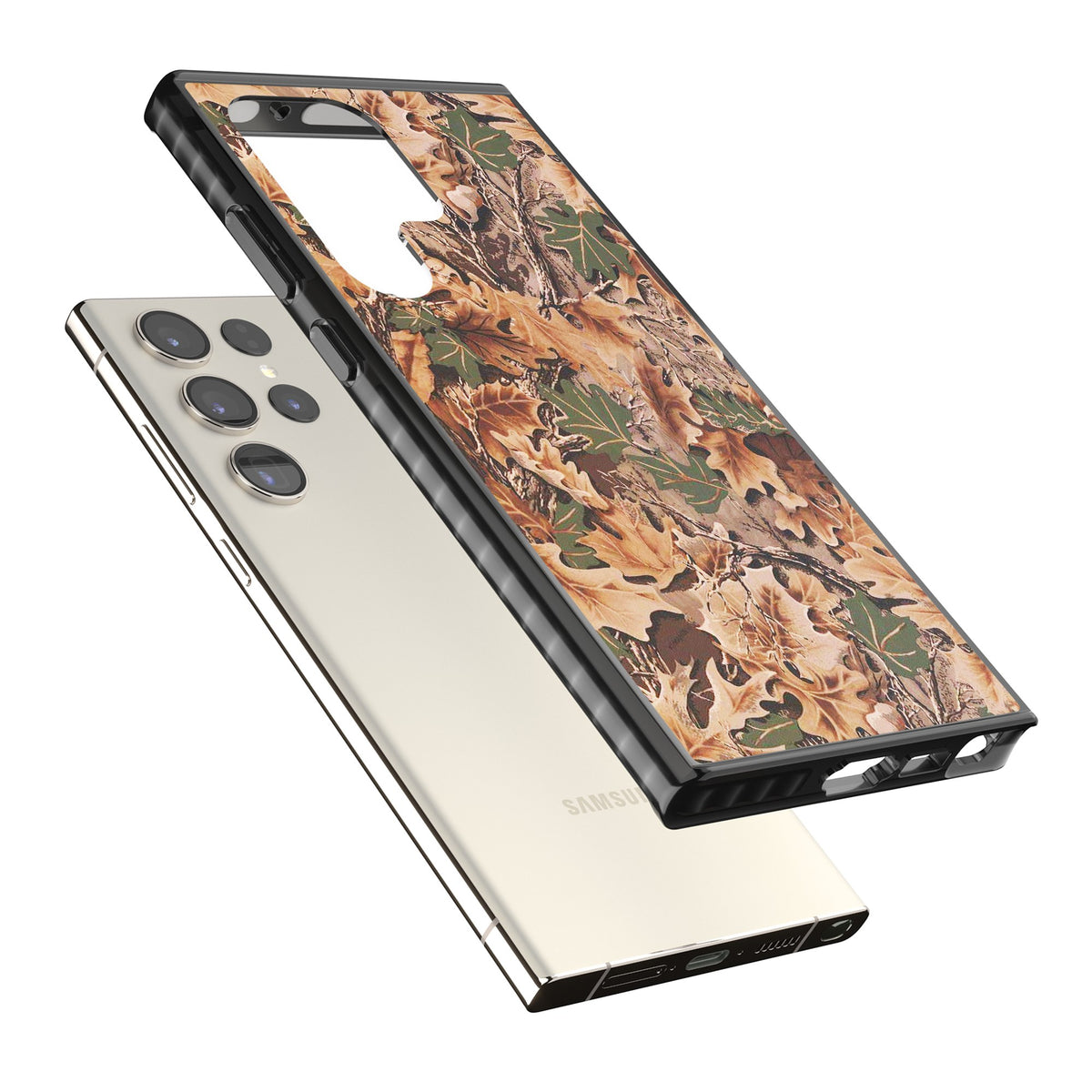 Leaves Camo Samsung S22 Ultra / Samsung S23 Ultra / Samsung S24 Ultra Impact Black Phone Case angled