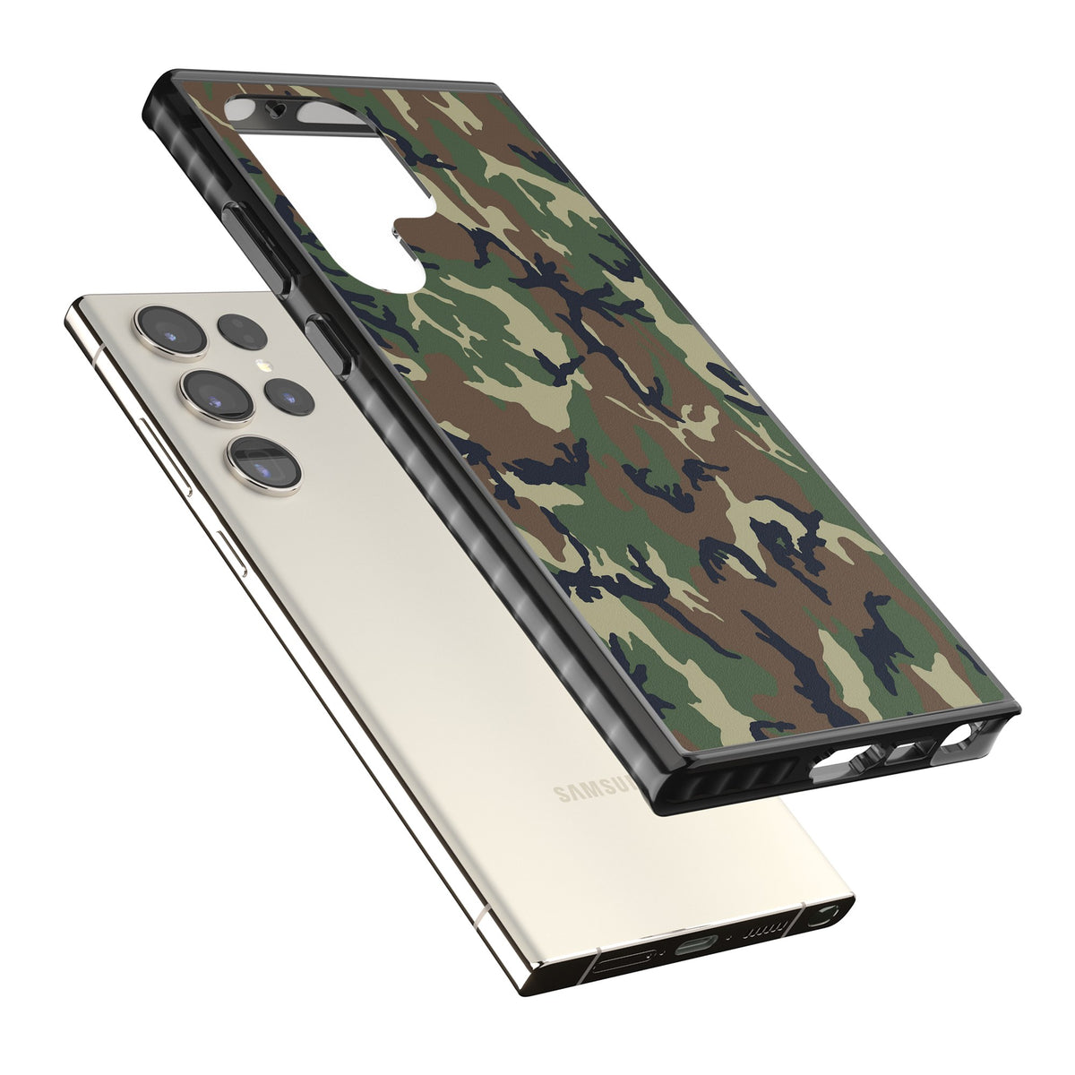 Forest Green Camo Samsung S22 Ultra / Samsung S23 Ultra / Samsung S24 Ultra Impact Black Phone Case angled