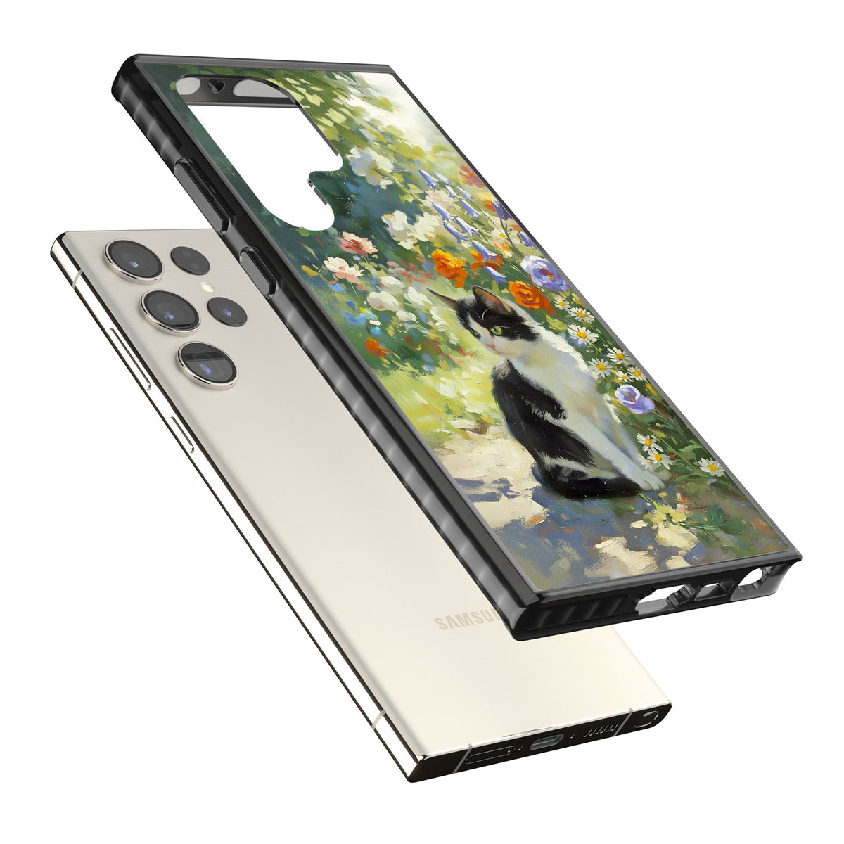Cat In The Meadow Samsung S22 Ultra / Samsung S23 Ultra / Samsung S24 Ultra Impact Black Phone Case angled