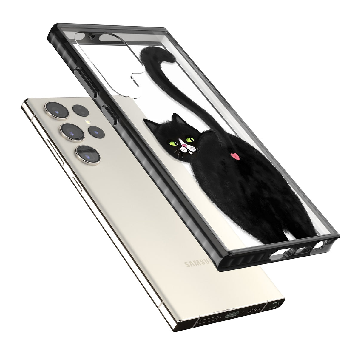 The Cat's Kiss Samsung S22 Ultra / Samsung S23 Ultra / Samsung S24 Ultra Impact Black Phone Case angled
