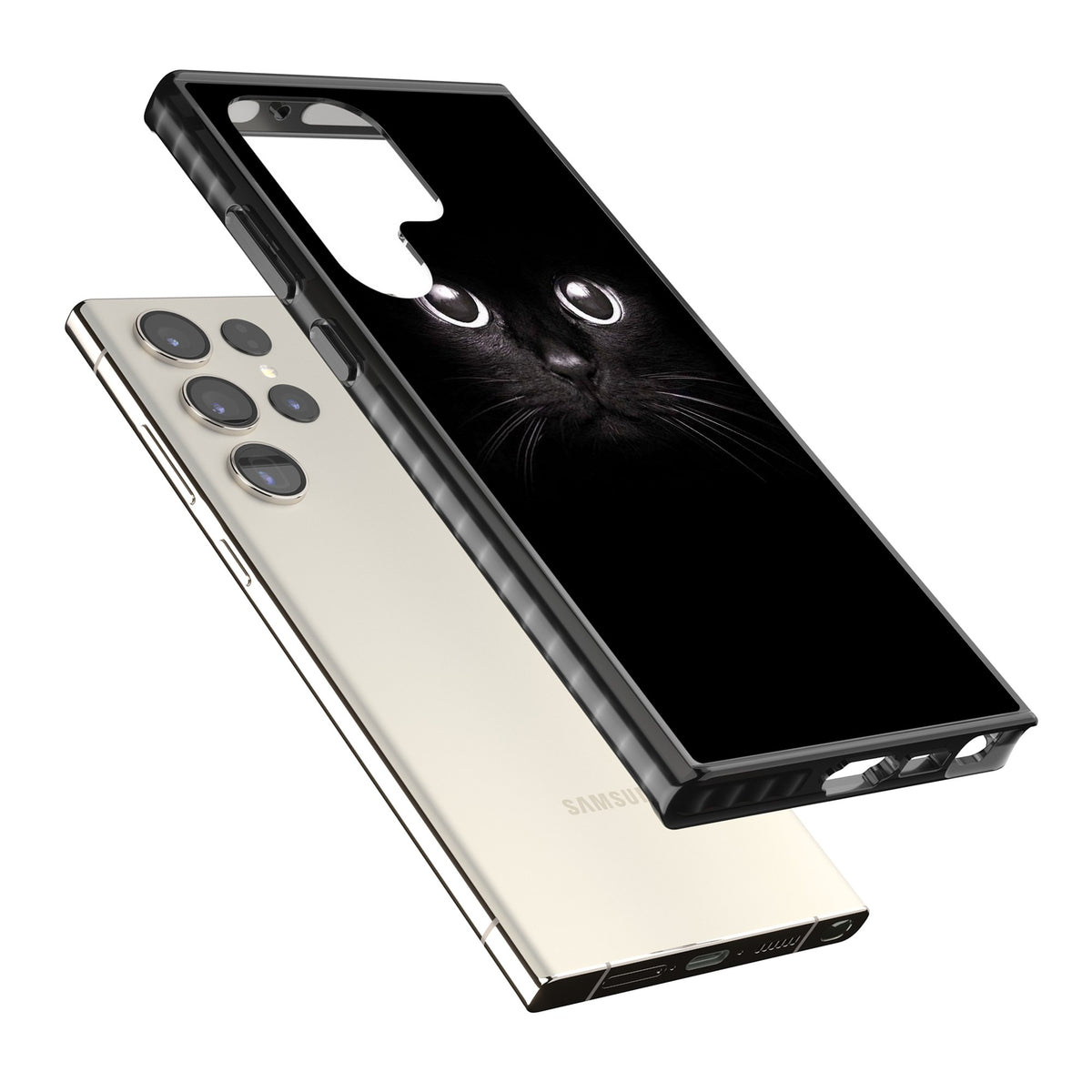 Black Cat Samsung S22 Ultra / Samsung S23 Ultra / Samsung S24 Ultra Impact Black Phone Case angled