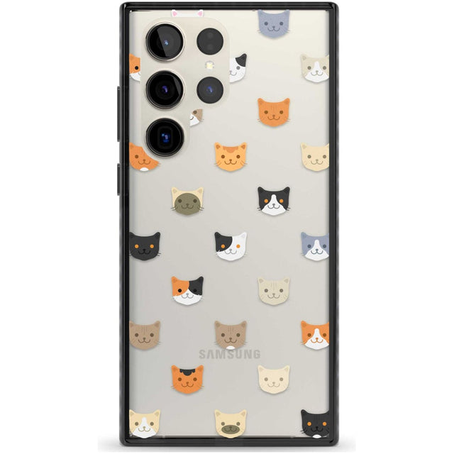 Cute Cat Face Transparent Phone Case Samsung S22 Ultra / Black Impact Case,Samsung S23 Ultra / Black Impact Case Blanc Space