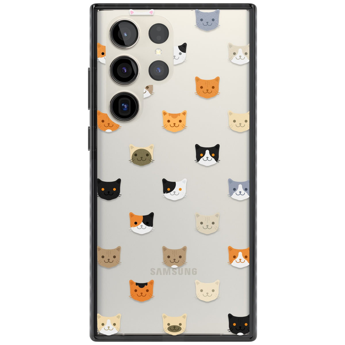 Cute Cat Face Transparent Samsung S22 Ultra / Samsung S23 Ultra / Samsung S24 Ultra Impact Black Phone Case front