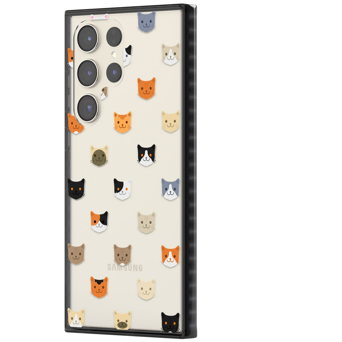 Cute Cat Face Transparent Samsung S22 Ultra / Samsung S23 Ultra / Samsung S24 Ultra Impact Black Phone Case side