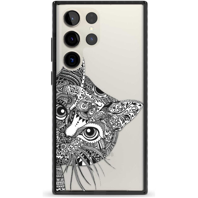 Henna Cat Phone Case Samsung S22 Ultra / Black Impact Case,Samsung S23 Ultra / Black Impact Case Blanc Space