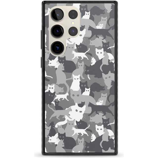 Dark Grey Cat Camouflage Pattern Phone Case Samsung S22 Ultra / Black Impact Case,Samsung S23 Ultra / Black Impact Case Blanc Space