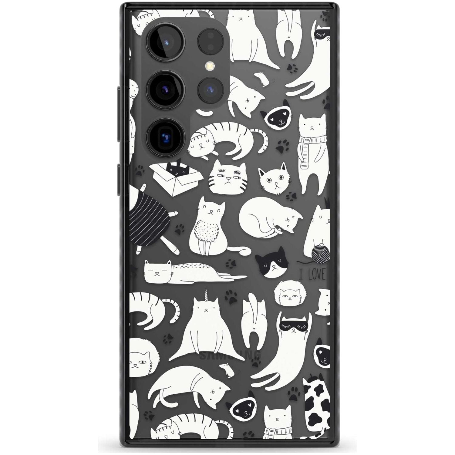 Cartoon Cat Collage - Black & White Phone Case Samsung S22 Ultra / Black Impact Case,Samsung S23 Ultra / Black Impact Case Blanc Space