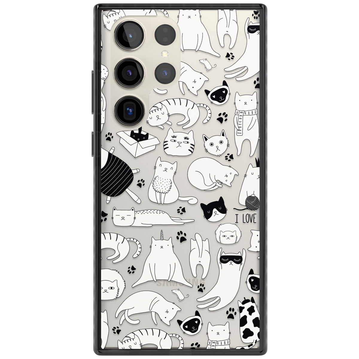 Cartoon Cats (Black & White) Samsung S22 Ultra / Samsung S23 Ultra / Samsung S24 Ultra Impact Black Phone Case front