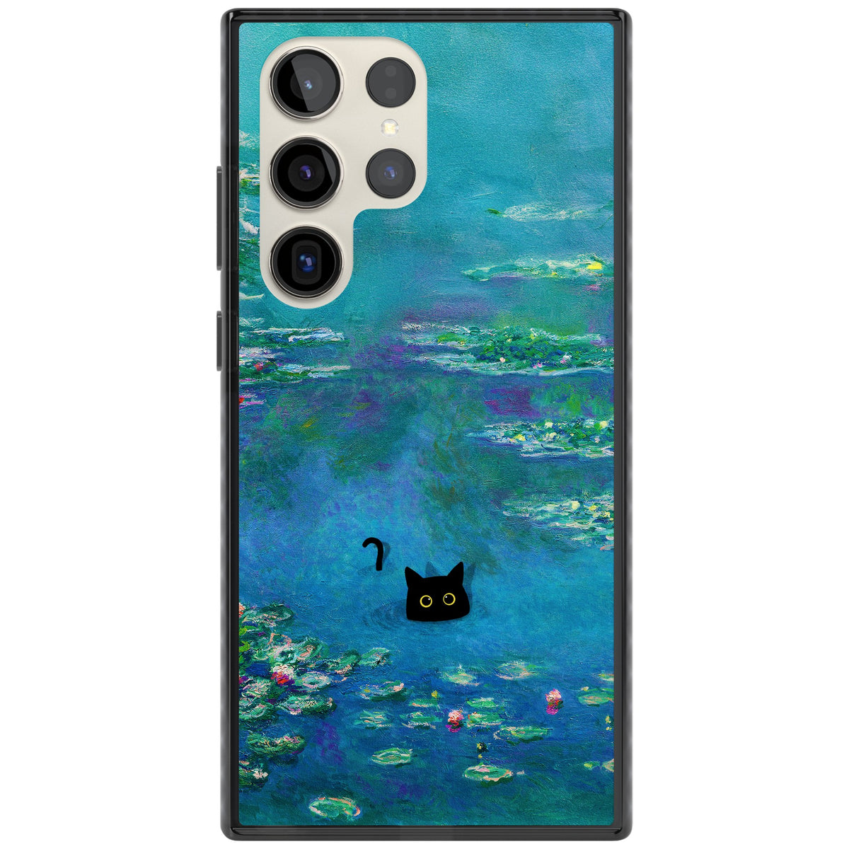 Cat in Monet's Water Lillies Samsung S22 Ultra / Samsung S23 Ultra / Samsung S24 Ultra Impact Black Phone Case front